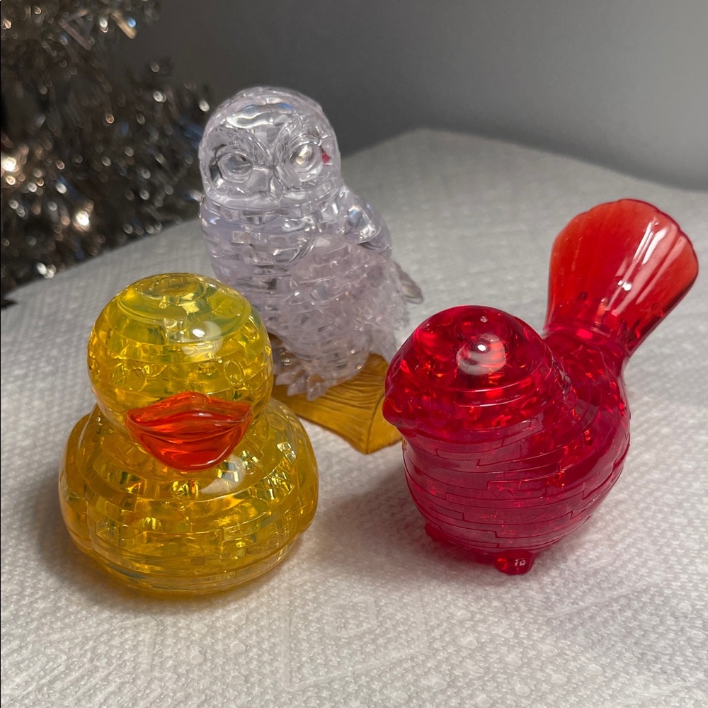 Three Crystal Bird Puzzle Figurines